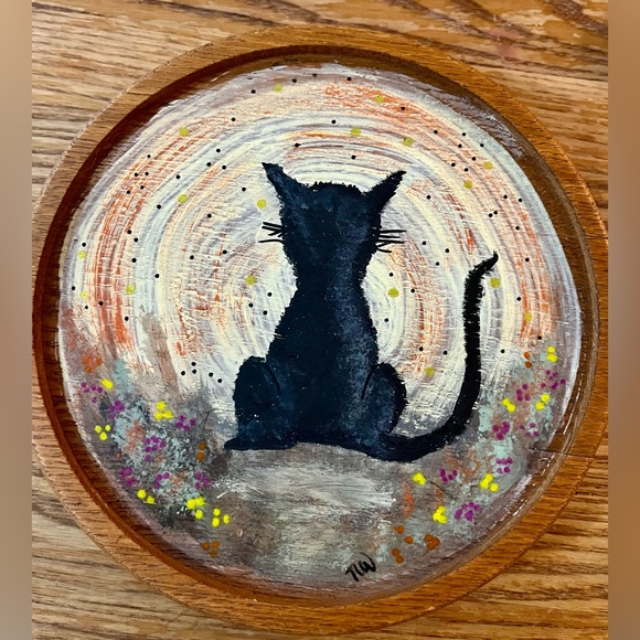 OOAK Original Artwork - Black Cat Full Moon - Halloween Painting - Cat Familiar - Picture 4 of 7